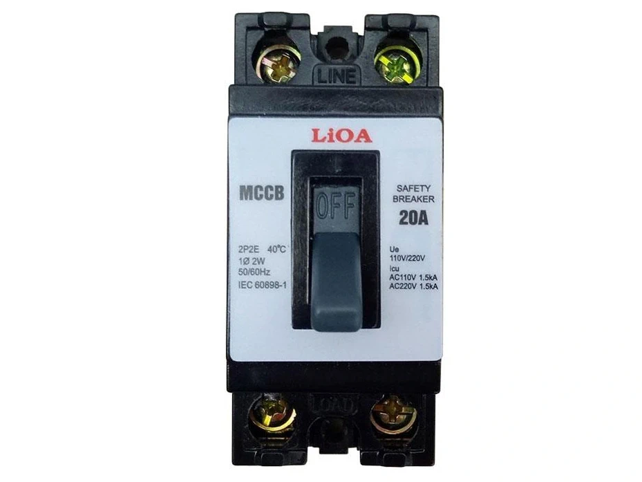 Aptomat 2P lắp nổi loại 2 tiếp điểm LiOA MCCB2P2E dòng điện 20A
